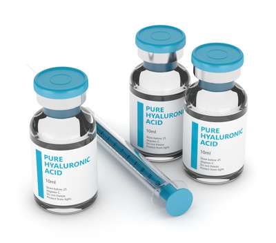 Hyaluronic acid vial with a syringe